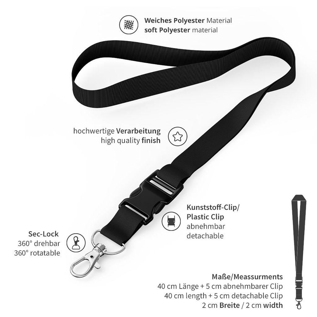 20mm Schlüsselbänder mit Clip-Lock (25 Stück)